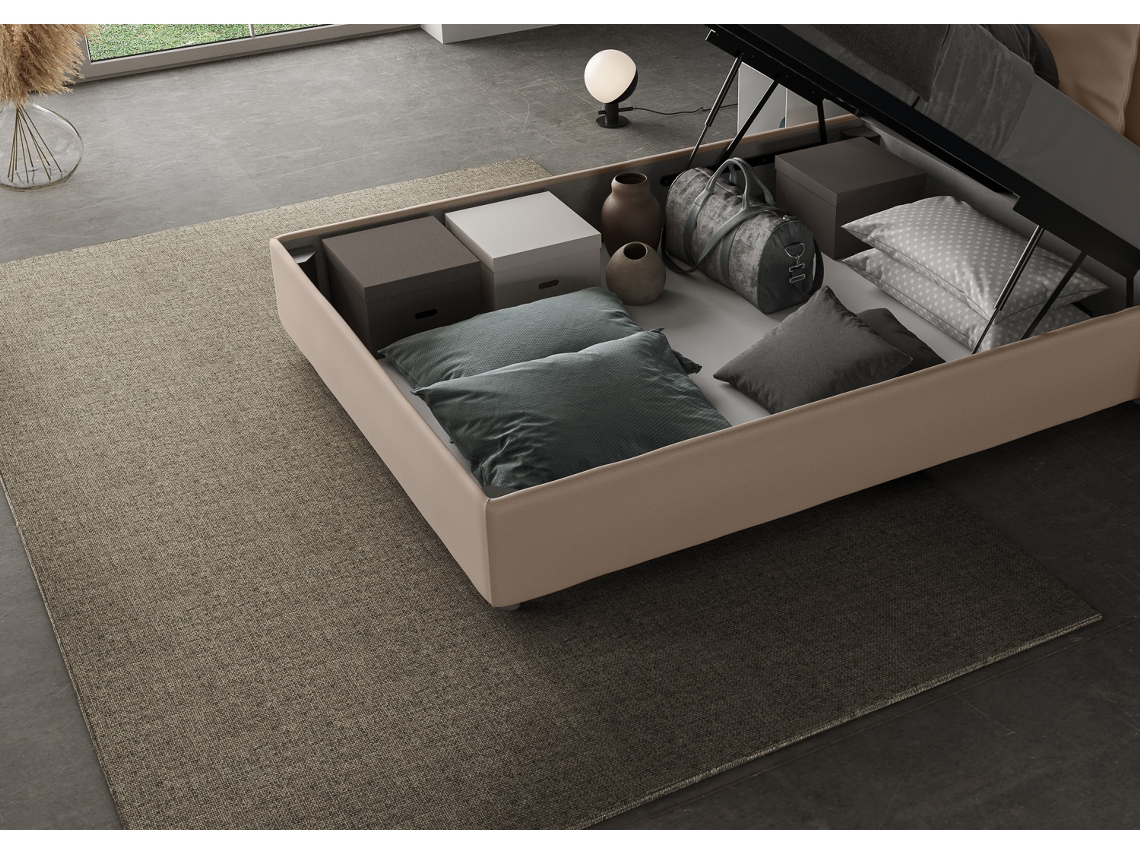 Cama de Casal com Arrumação Estofada GoyaITYHOME (140 x 210 cm - Painéis de Melamina e Couro Sintético)