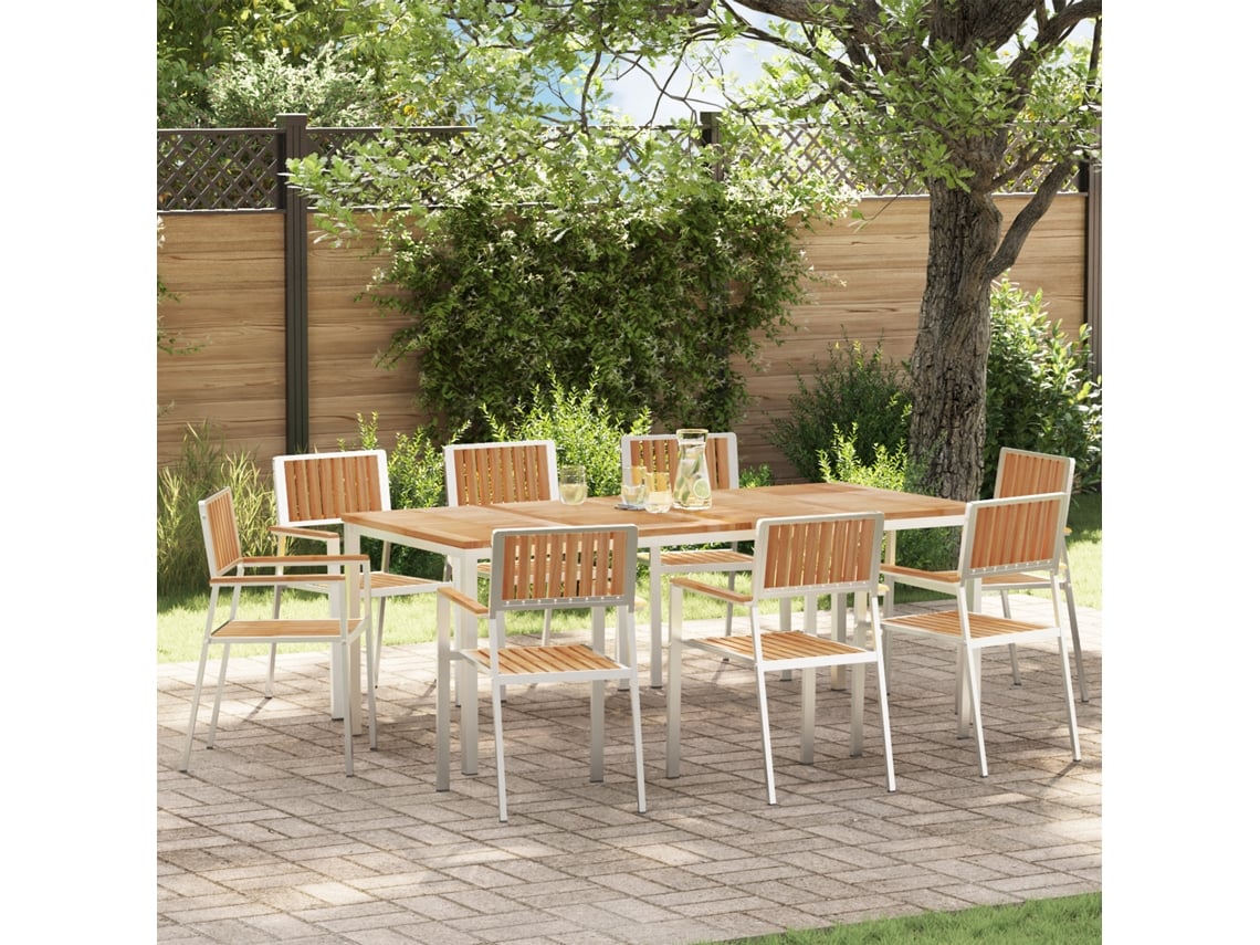 Conjunto 9 De Jantar De Jardim Vidaxl  De Madeira Maciça De Teca