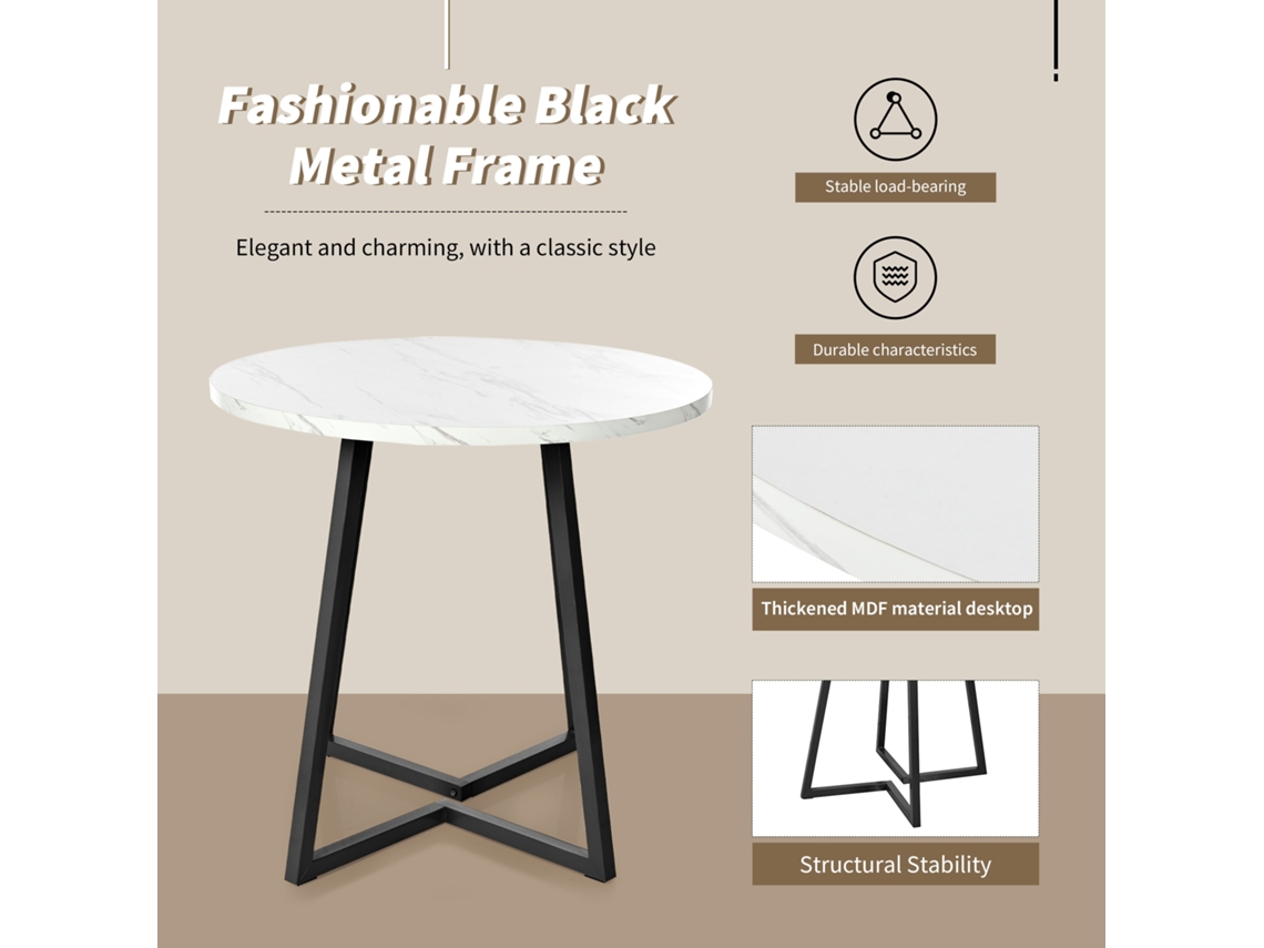 Mesa De Jantar Redonda Design Moderno Metal Branco/preto Estilo