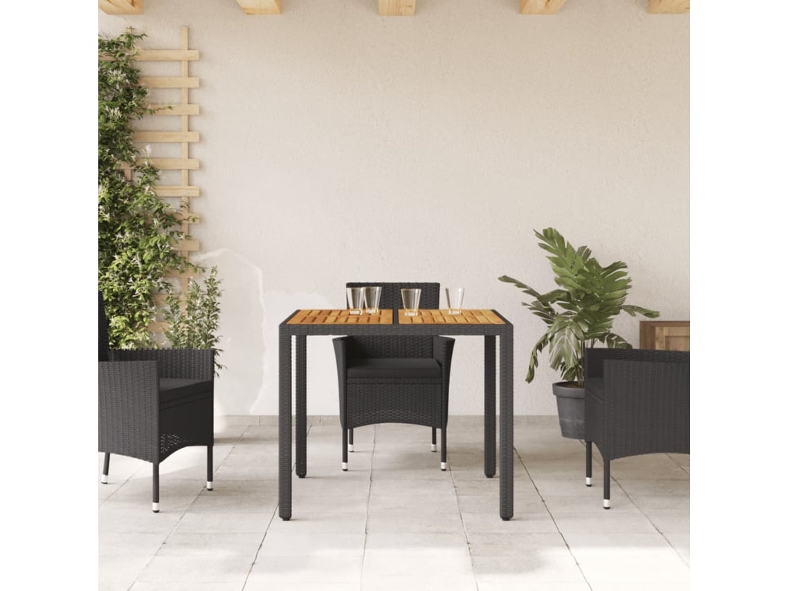 Mesa De Jardim Mesa Para Exterior Com Tampo De Madeira De Acácia Vime Pe Preto Lovely Home