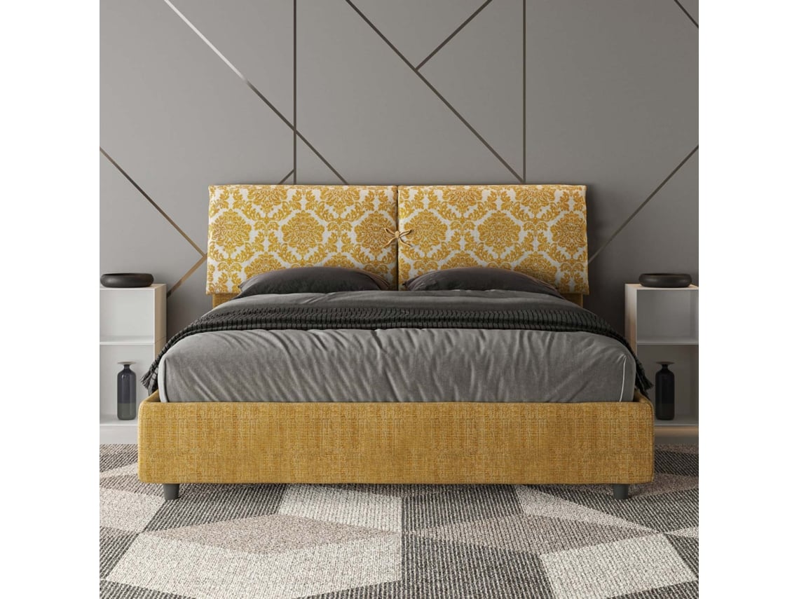 Cama de Casal Queen Size Sem Estrado Estofada MadosITYHOME (160 x 190 cm - Painéis de Melamina e tecido)